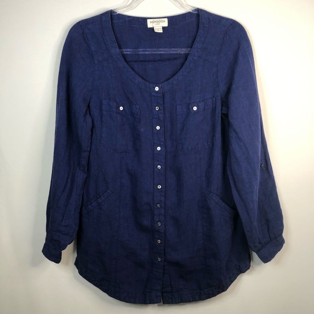 Monsoon Dark Blue Button Down Tunic w/ Pockets